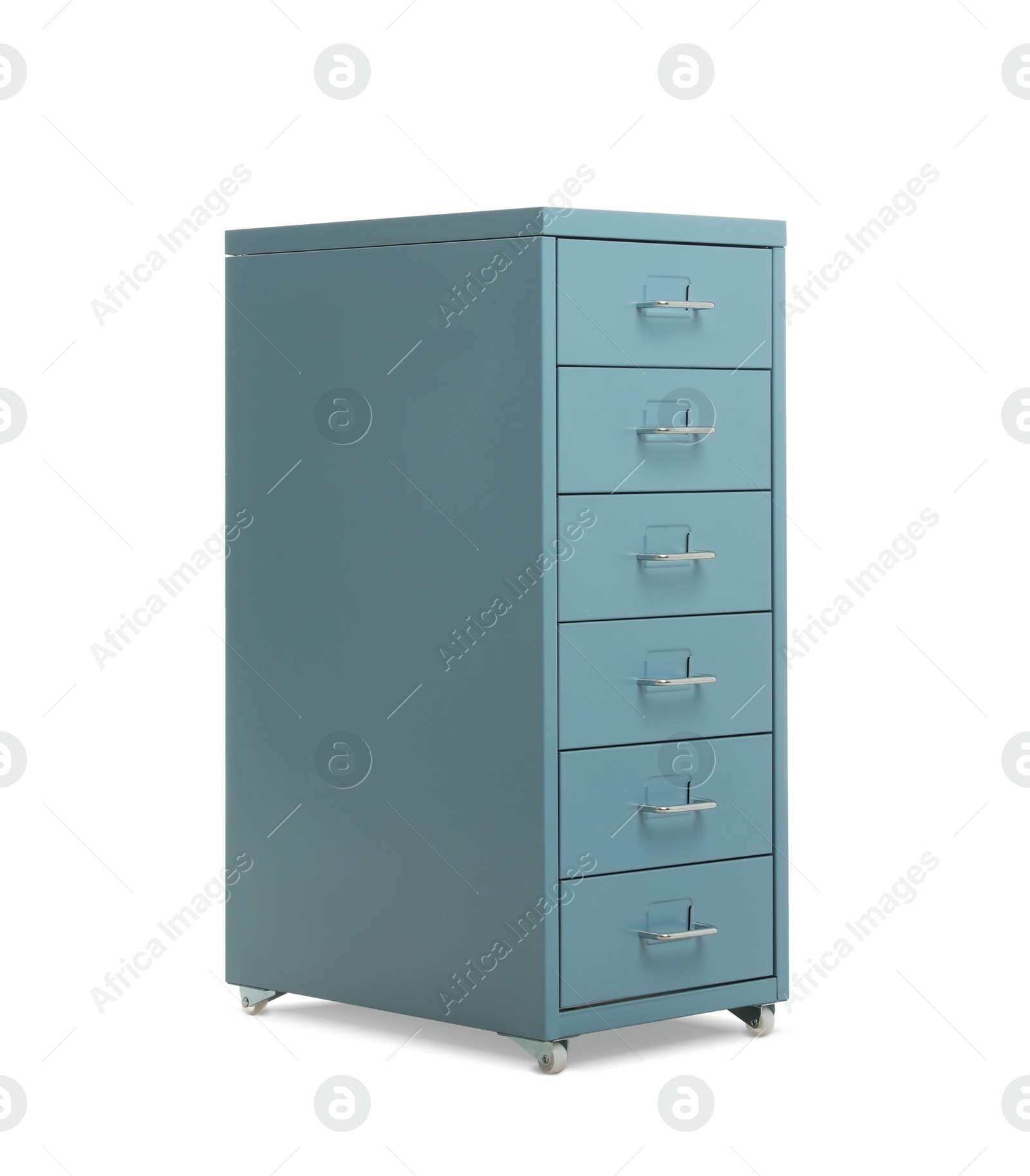 Photo of Blue chest of drawers isolated on white