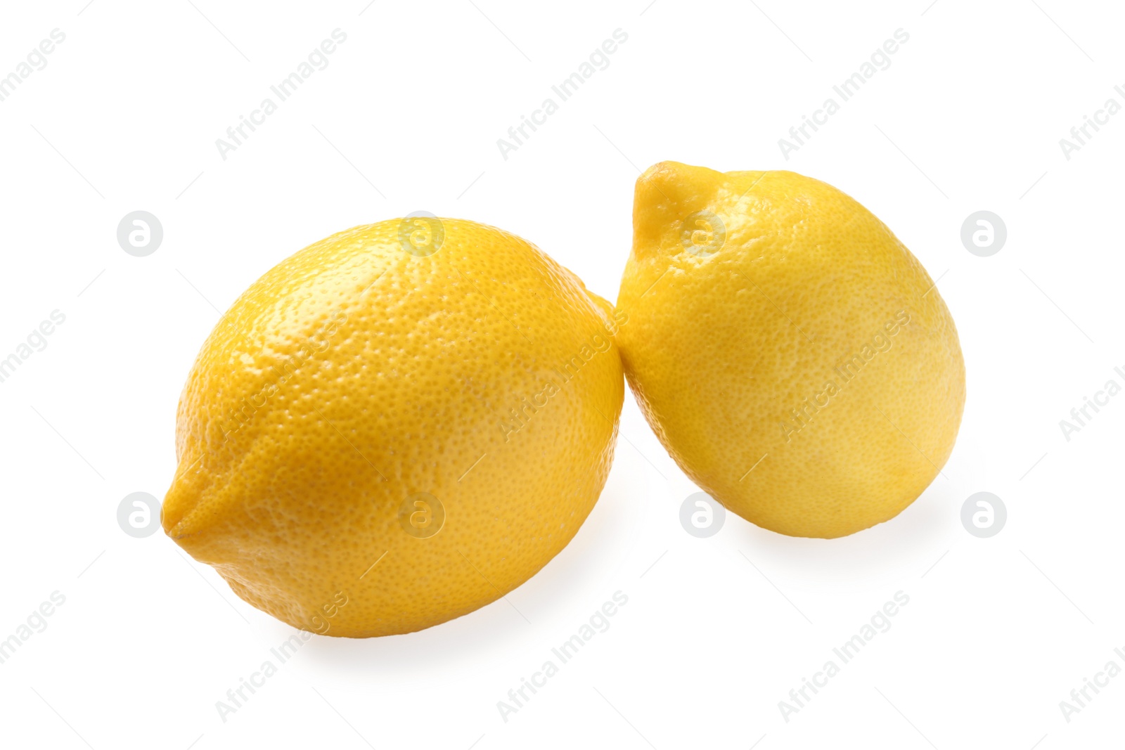 Photo of Ripe whole lemons on white background