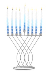 Hanukkah celebration. Menorah with colorful candles isolated on white