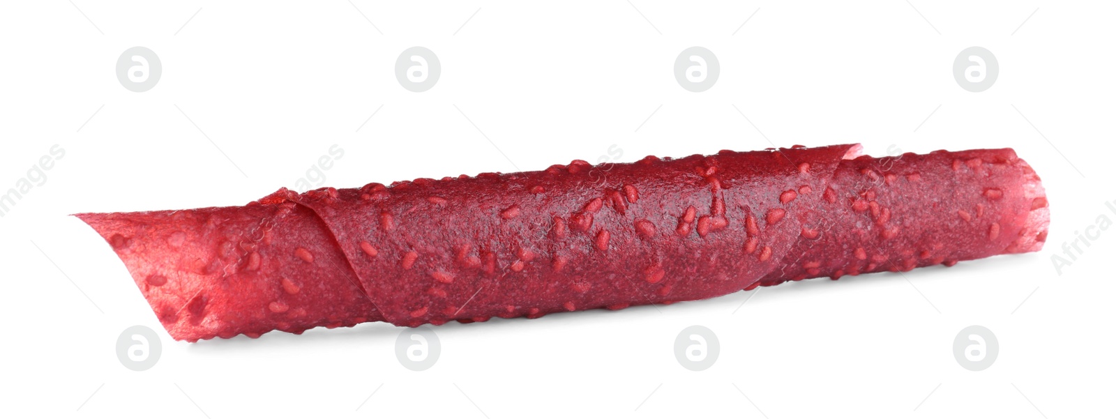 Photo of Delicious fruit leather roll isolated on white