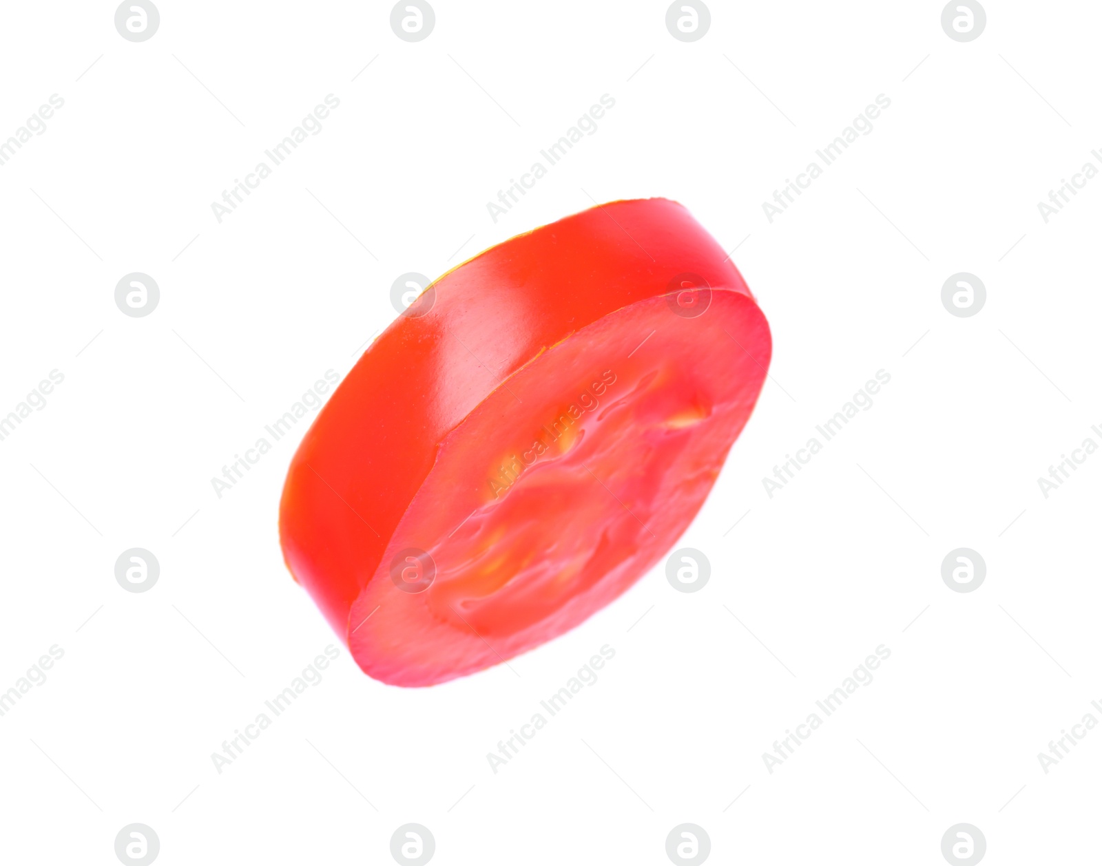 Photo of Cut red cherry tomato on white background