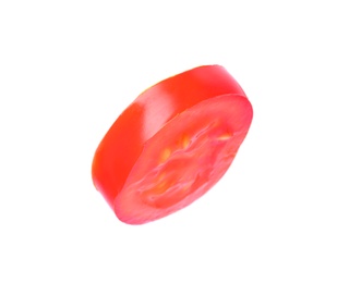 Photo of Cut red cherry tomato on white background