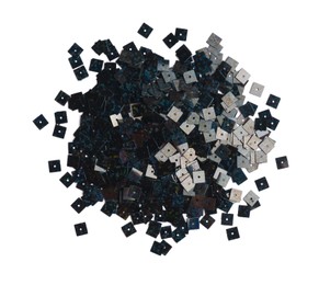 Photo of Pile of sequins isolated on white, top view