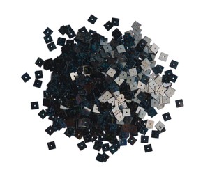 Pile of sequins isolated on white, top view