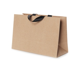 Photo of Paper shopping bag isolated on white. Mock up for design