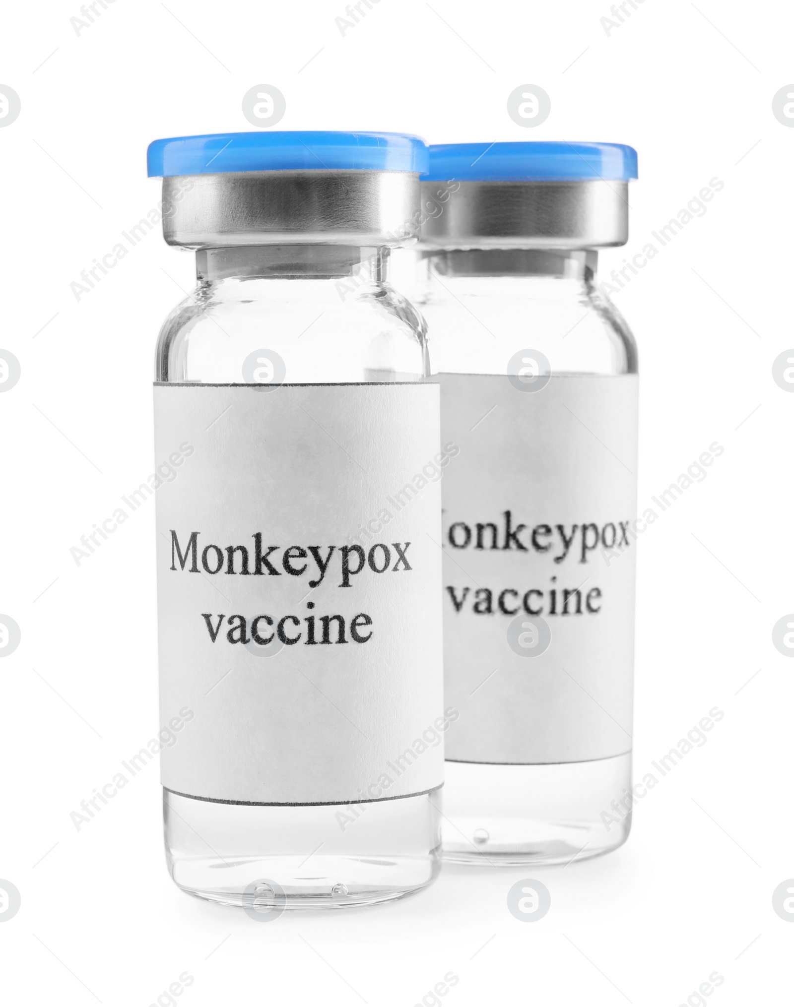 Photo of Monkeypox vaccine in vials on white background