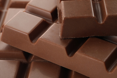 Delicious milk chocolate as background, closeup view