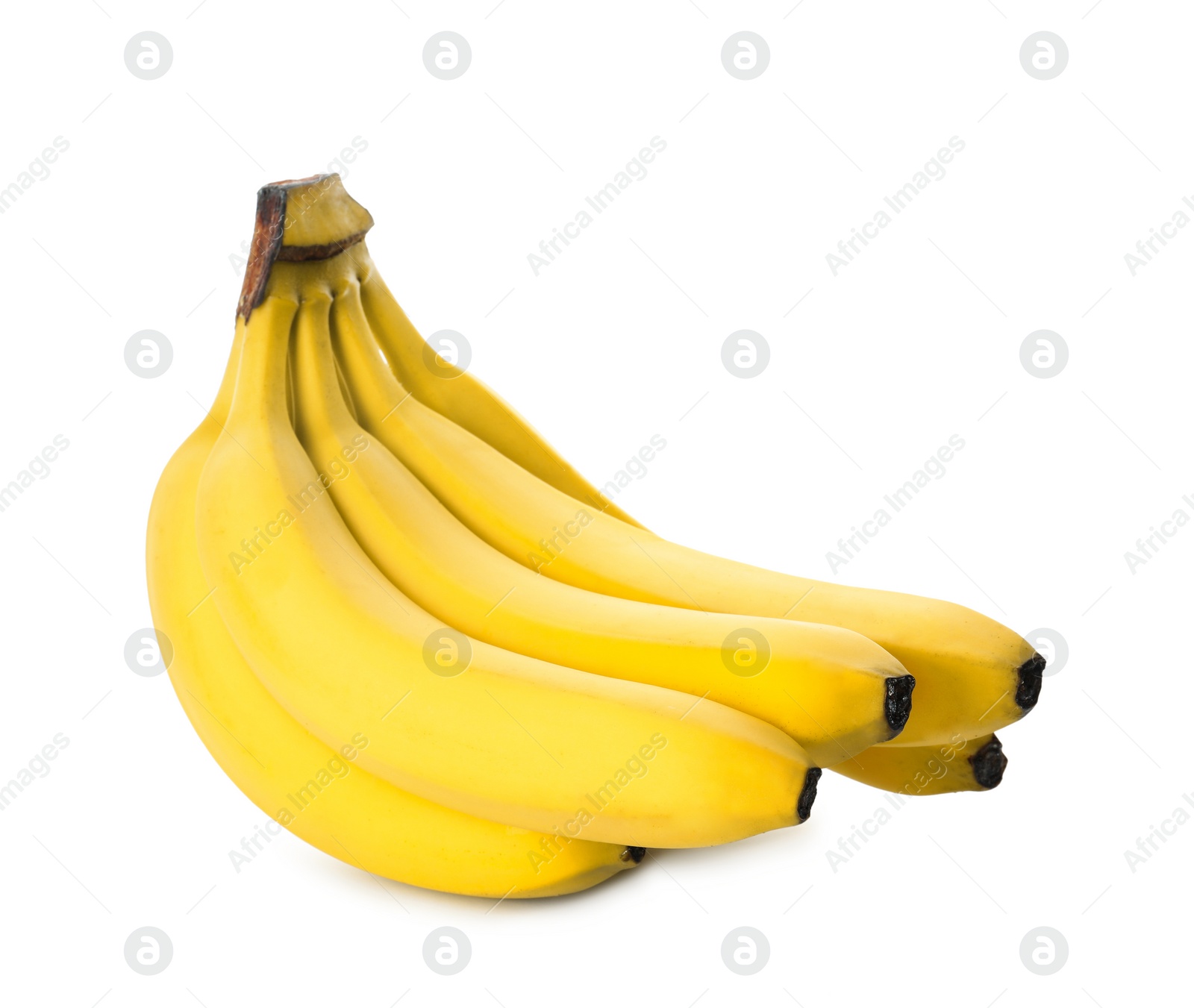 Photo of Bunch of ripe yellow bananas isolated on white