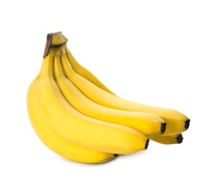 Photo of Bunch of ripe yellow bananas isolated on white