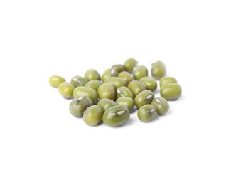 Green mung beans on white background. Organic grains