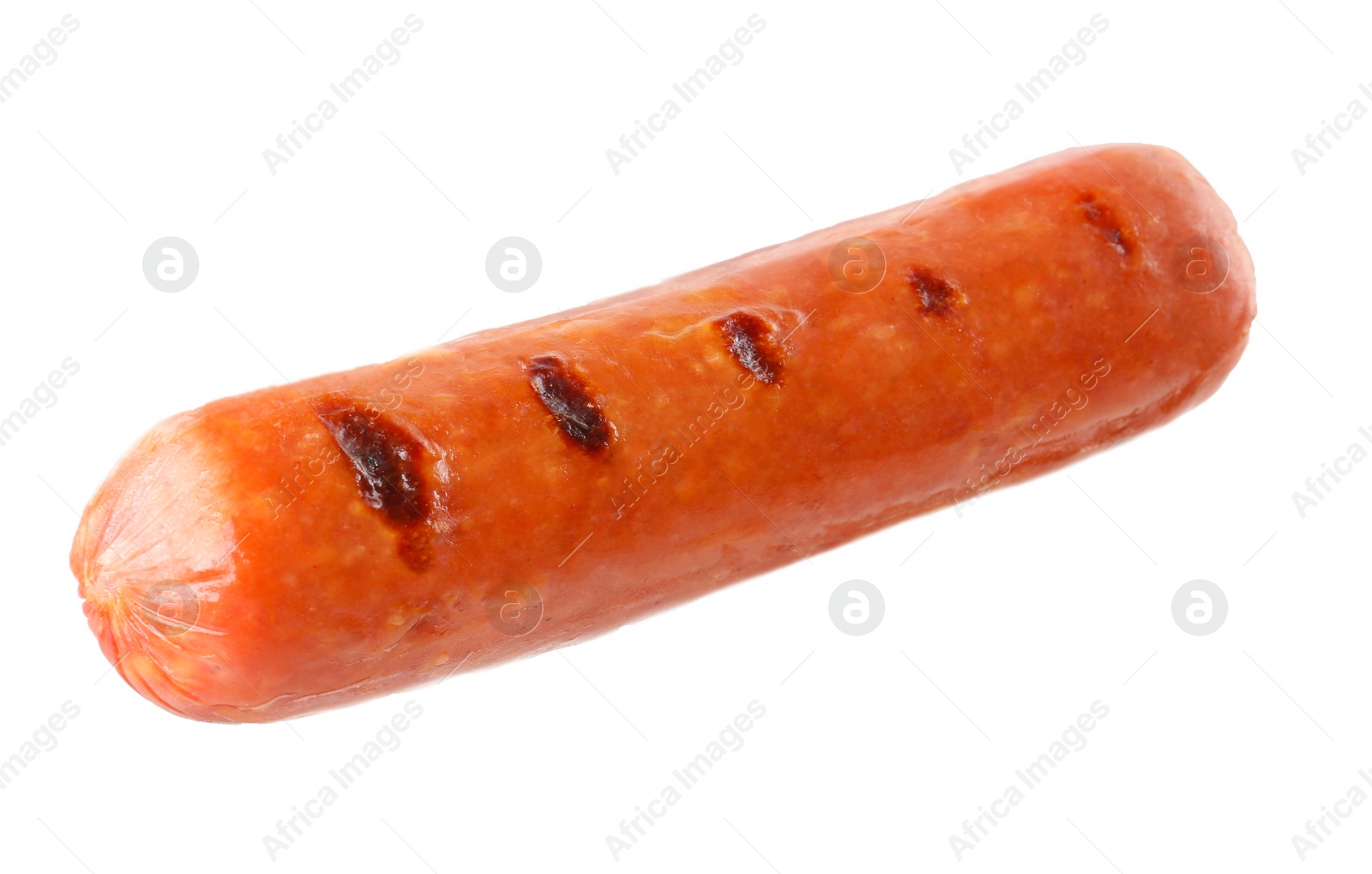 Photo of Tasty grilled sausage isolated on white. Ingredient for hot dog