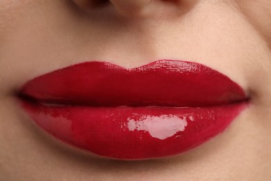 Young woman with perfect lips makeup, closeup