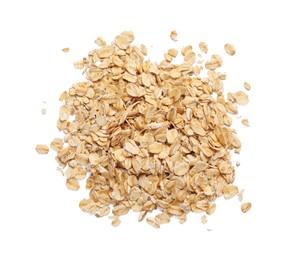 Pile of rolled oats isolated on white, top view