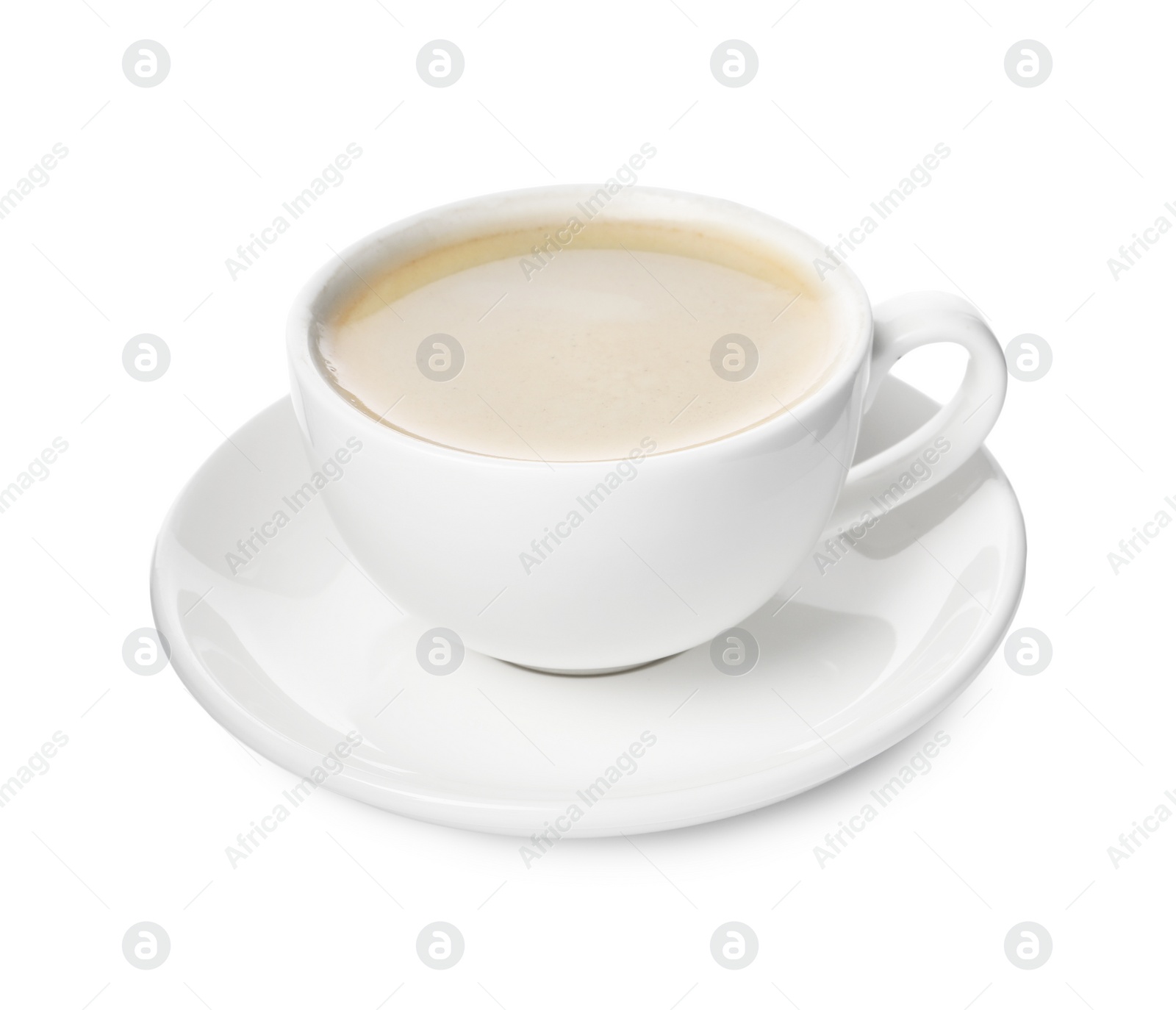 Photo of Aromatic coffee in cup isolated on white