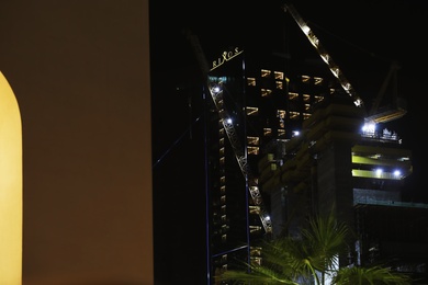 DUBAI, UNITED ARAB EMIRATES - NOVEMBER 03, 2018: Night cityscape with Rixos hotel