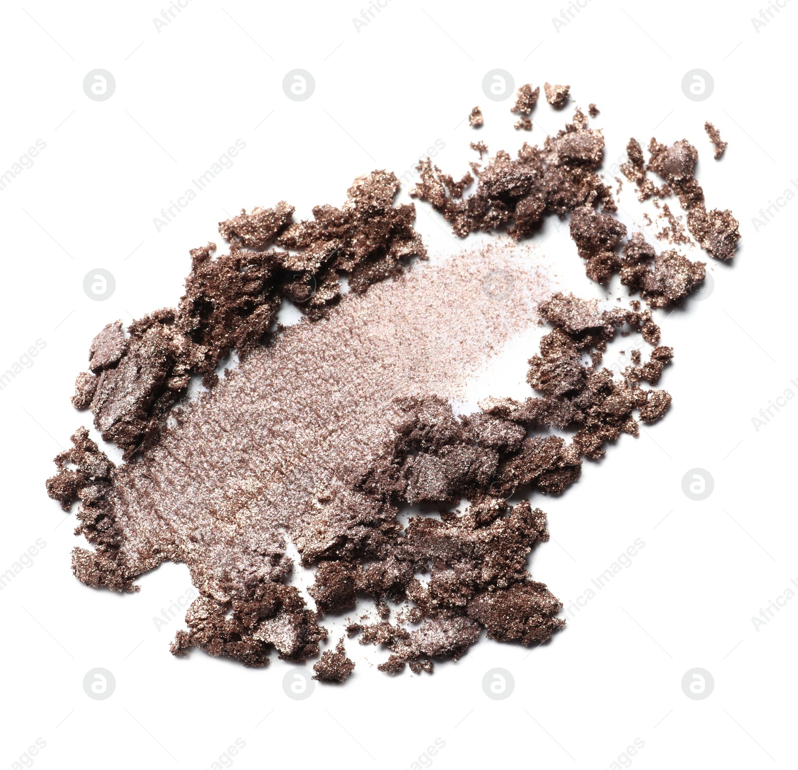 Photo of Crushed eye shadow on white background, top view. Professional makeup product