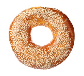 Delicious fresh bagel with sesame seeds isolated on white