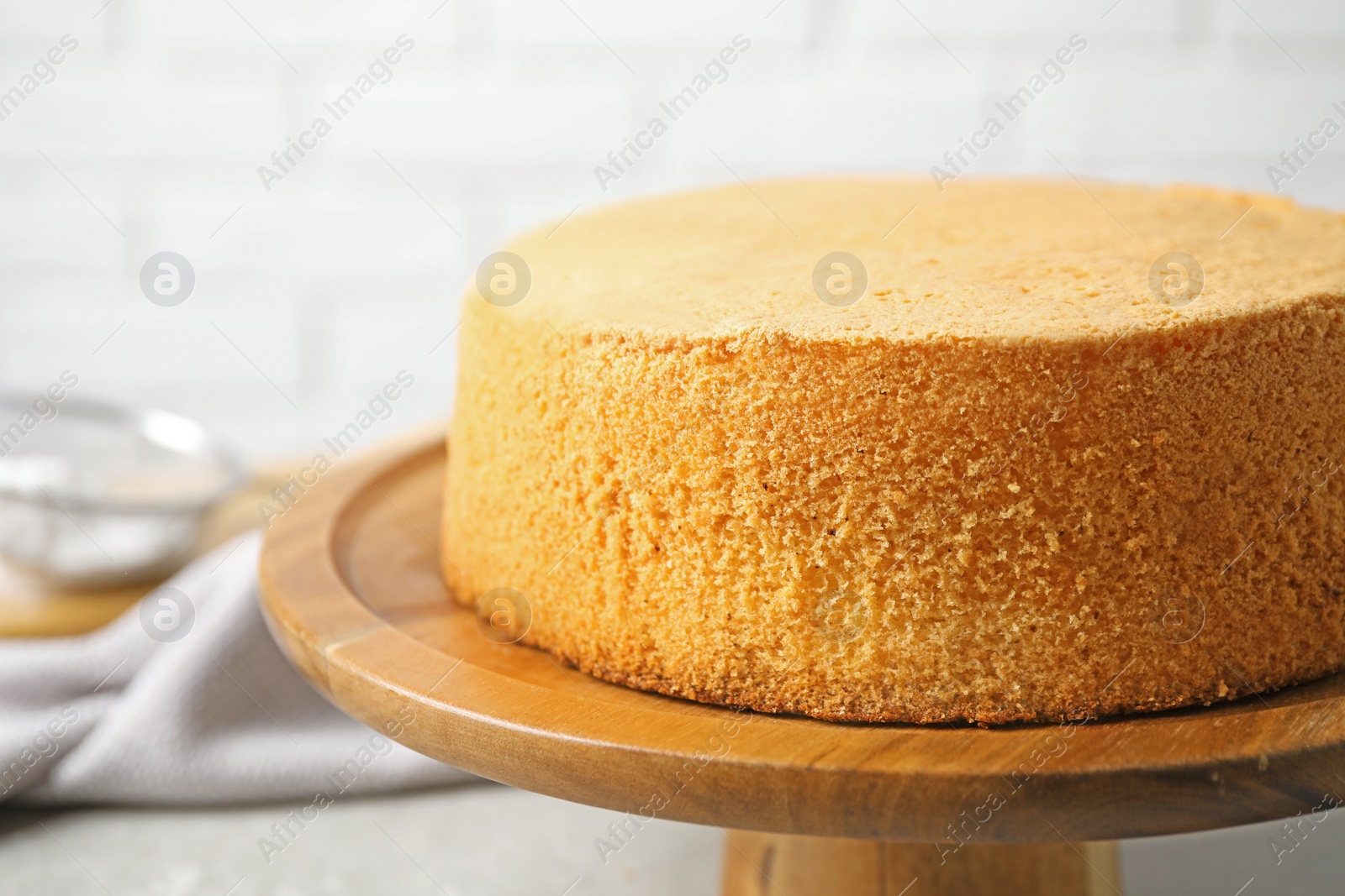 Photo of Delicious fresh homemade cake on table, closeup