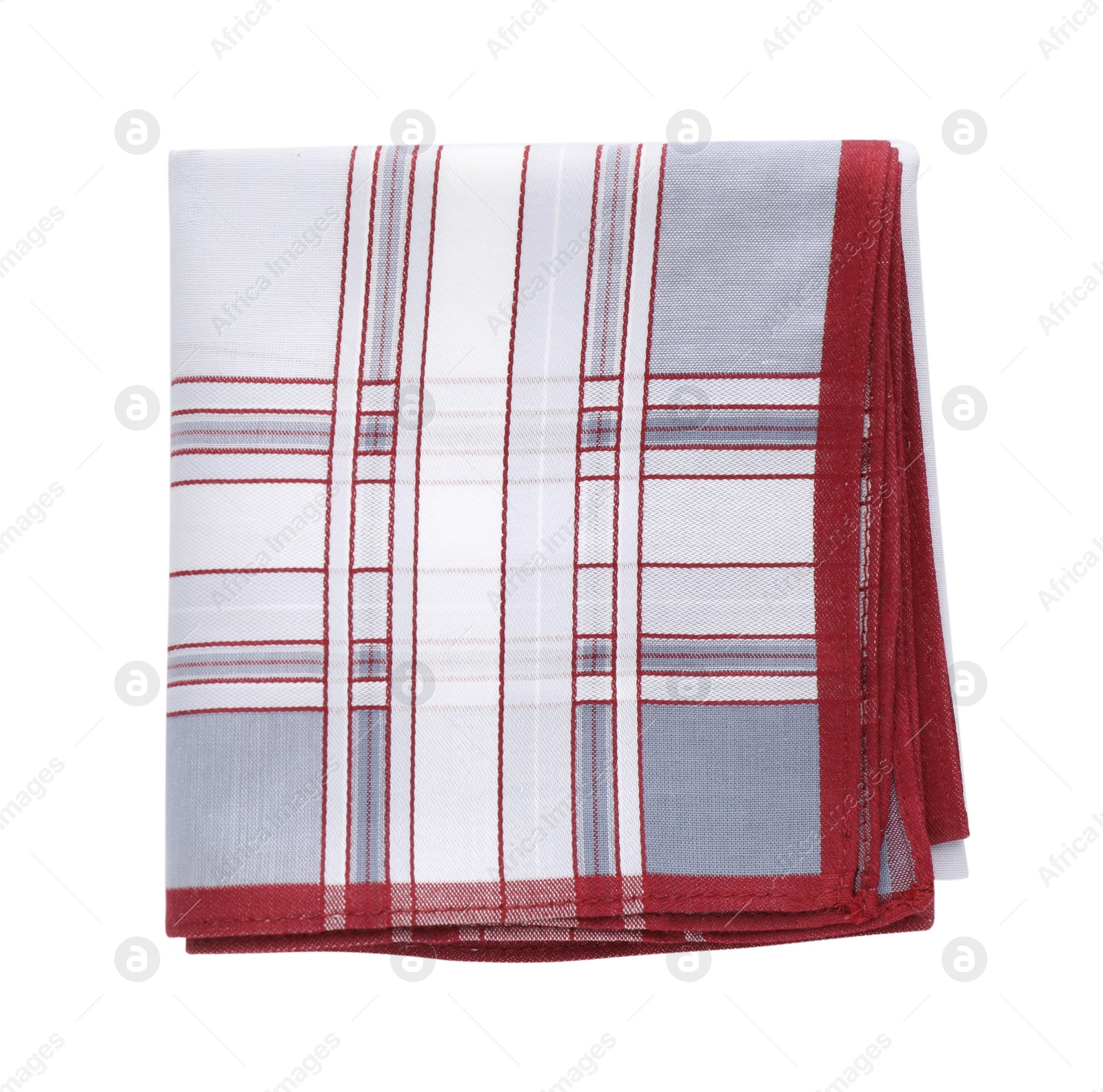 Photo of Stylish handkerchief isolated on white, top view