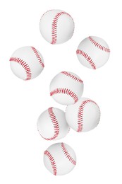 Image of Many baseball balls flying on white background