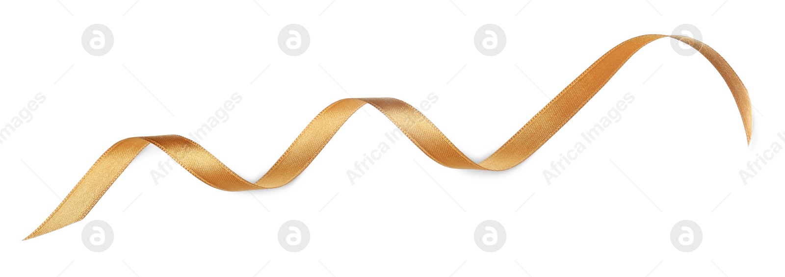 Photo of Beautiful golden ribbon isolated on white, top view