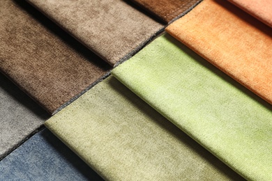 Fabric samples of different colors for interior design as background