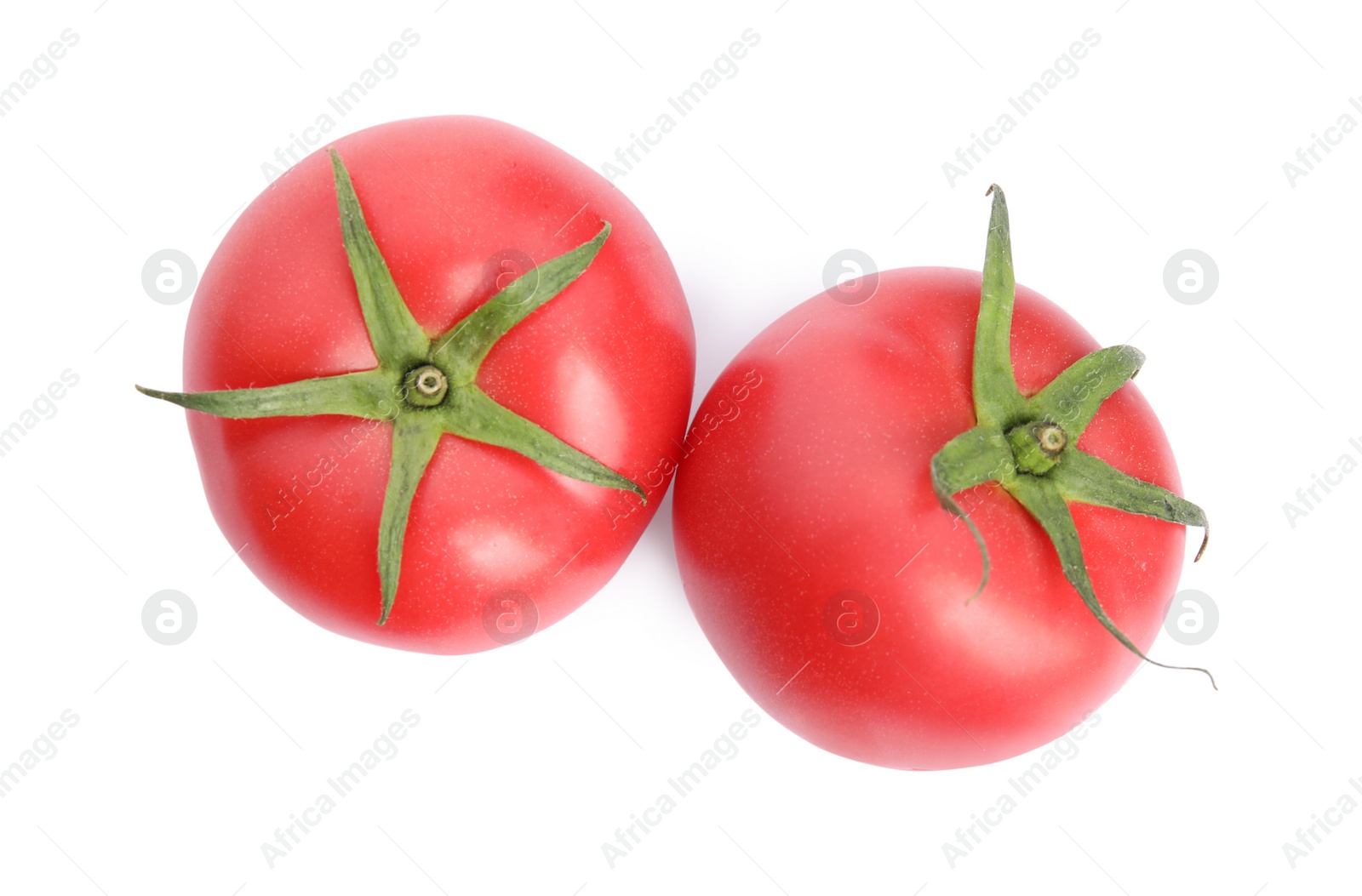 Photo of Fresh ripe red tomatoes on white background, top view