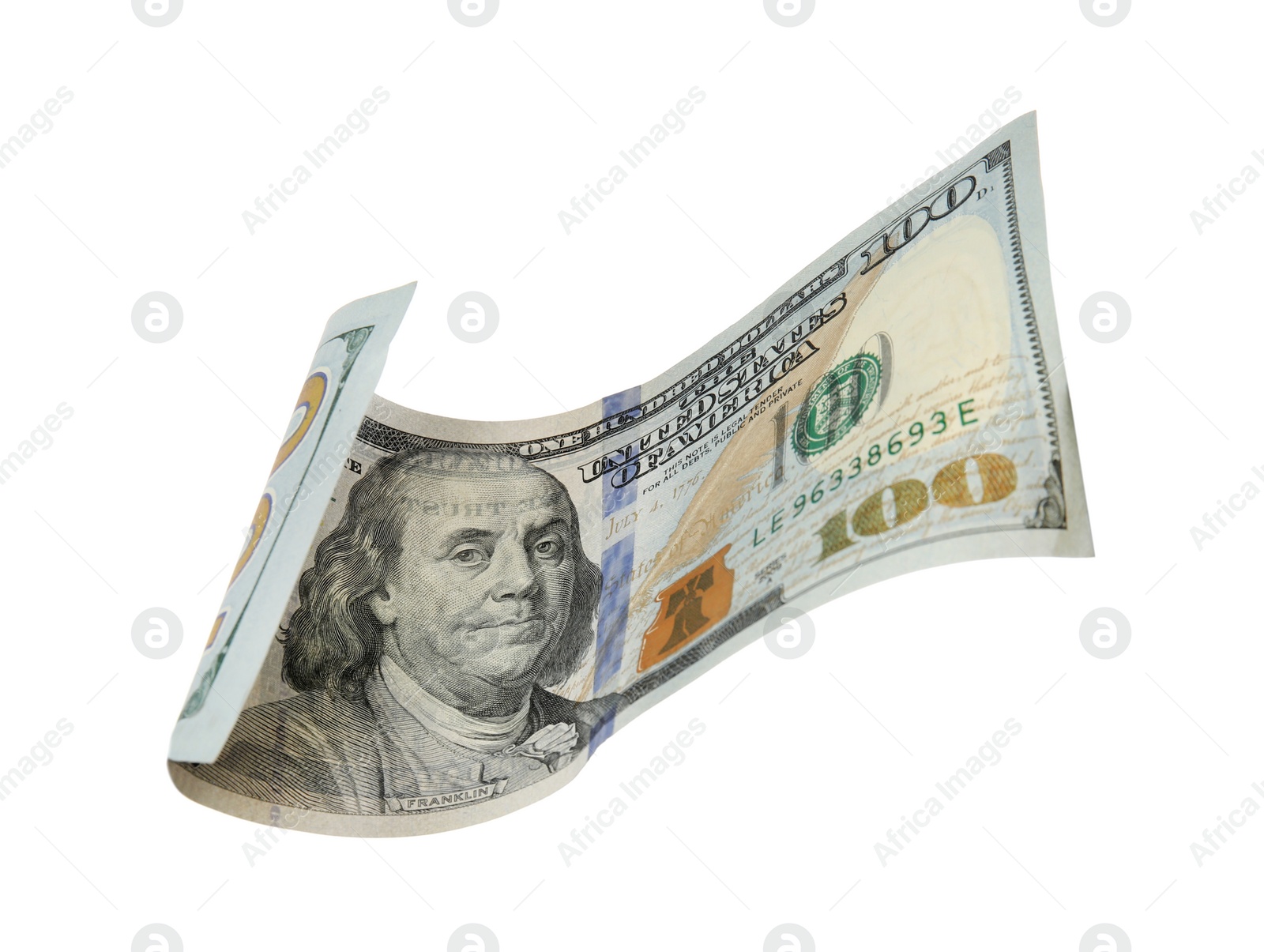 Photo of One hundred dollar banknote on white background. American national currency