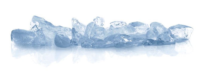 Photo of Pieces of crushed ice isolated on white