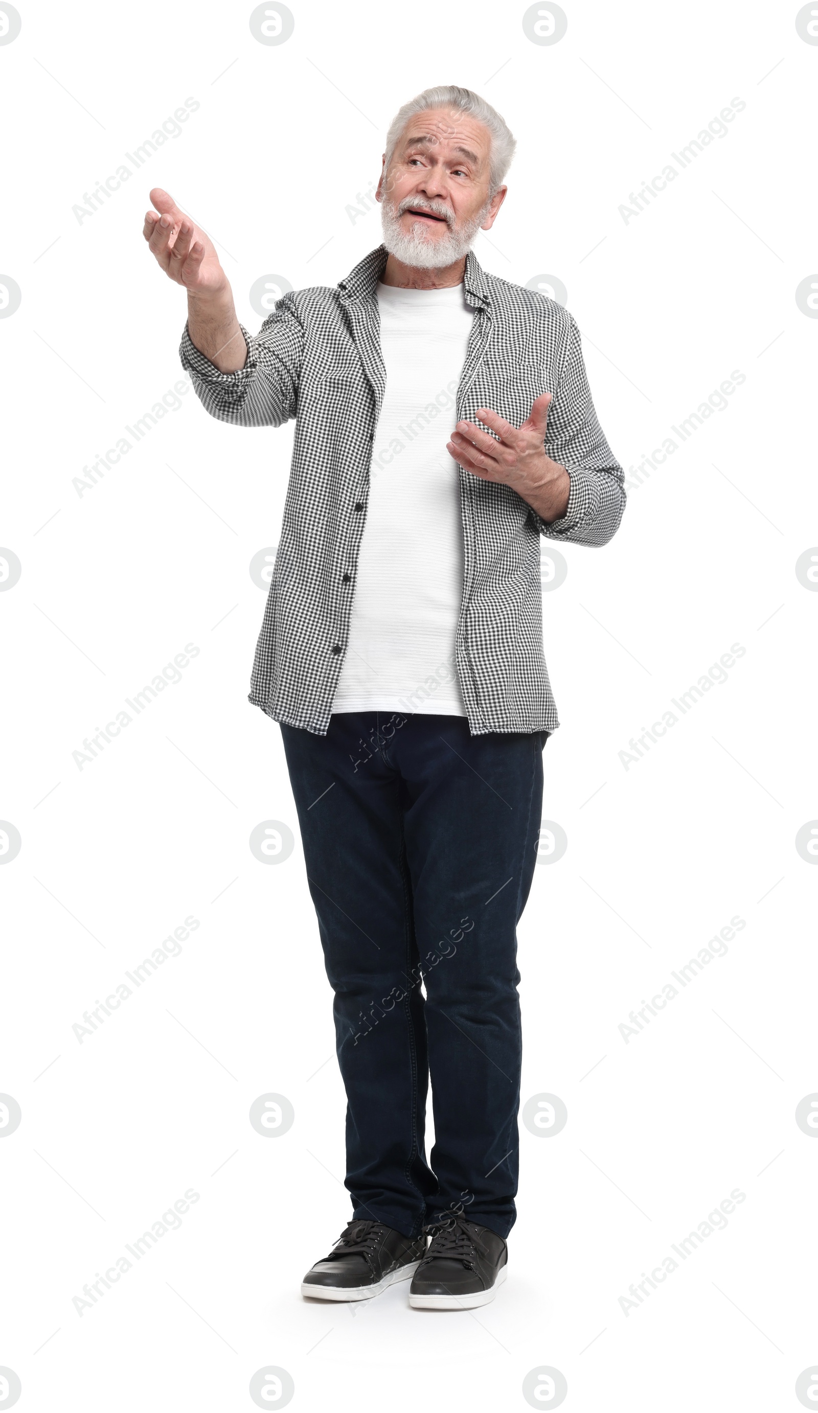 Photo of Full length portrait of senior man on white background