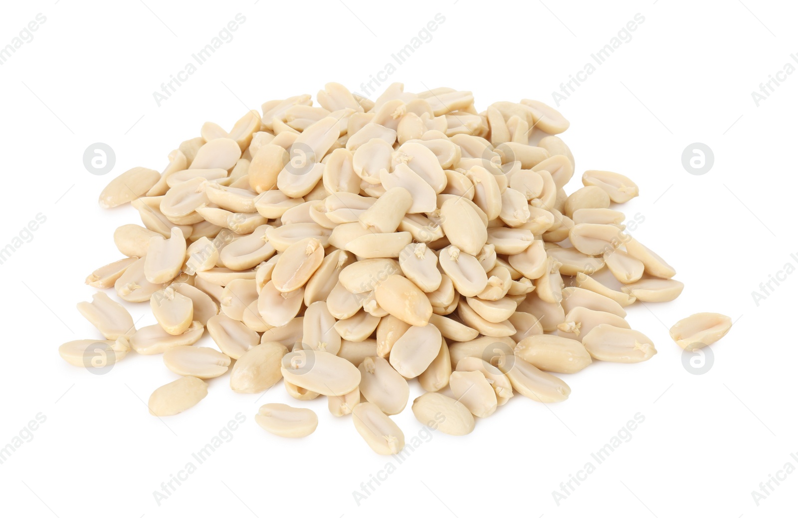 Photo of Pile of fresh peeled peanuts isolated on white