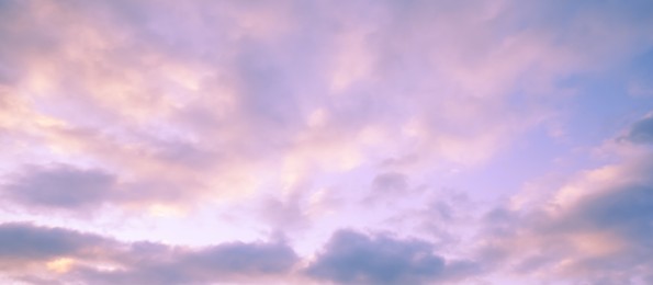 Image of Beautiful panorama of sky with clouds at sunset. Banner design