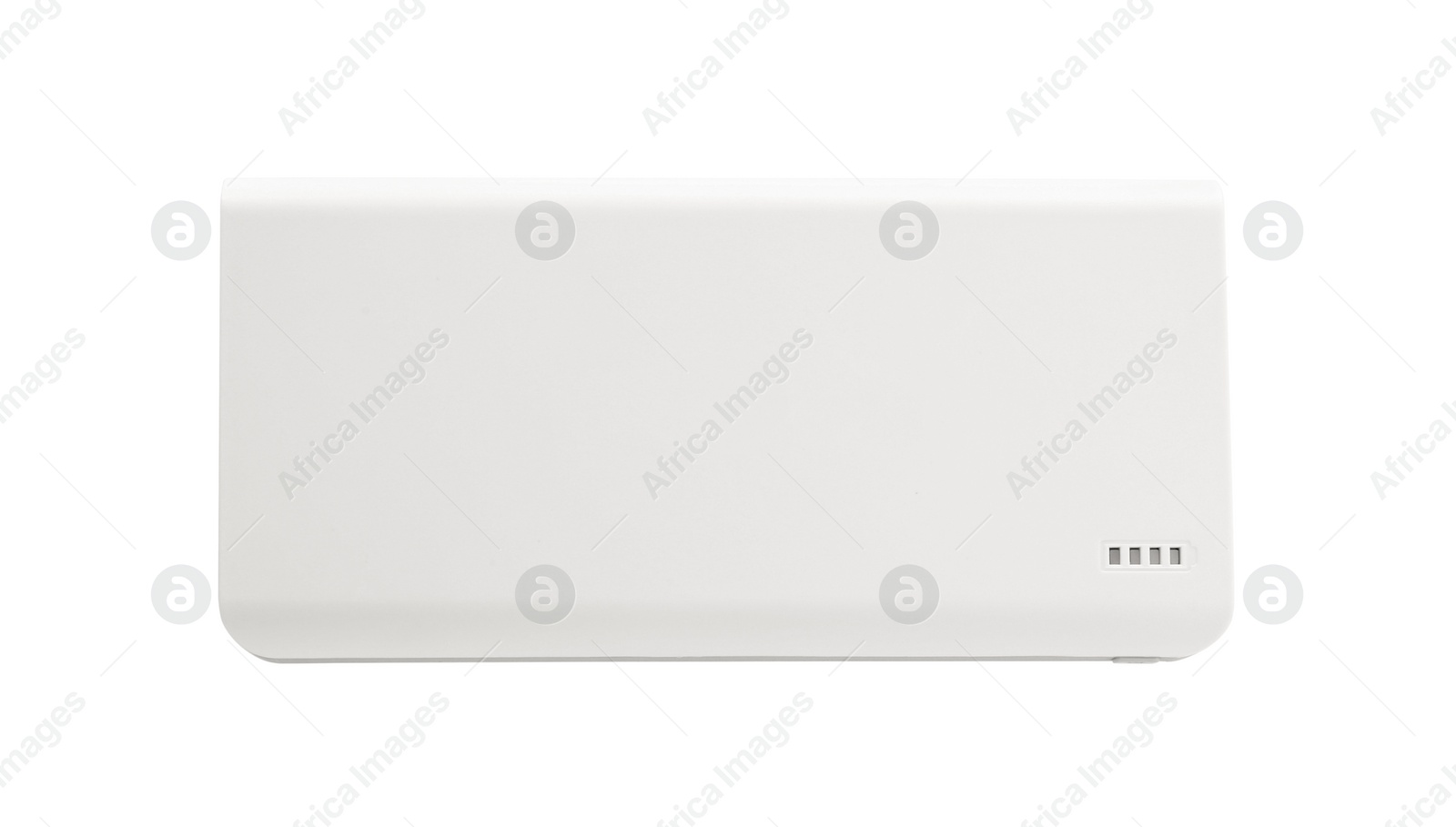 Photo of Modern external portable charger isolated on white, top view