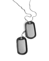 Photo of Blank military ID tags isolated on white