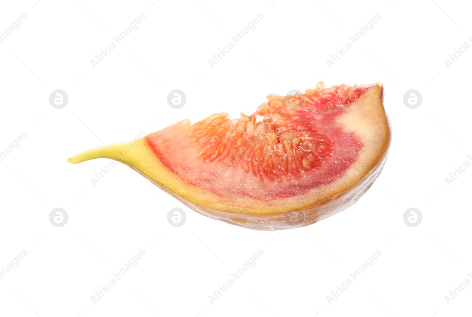 Photo of Slice of tasty orange fig isolated on white