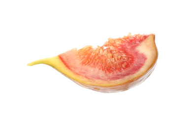 Photo of Slice of tasty orange fig isolated on white