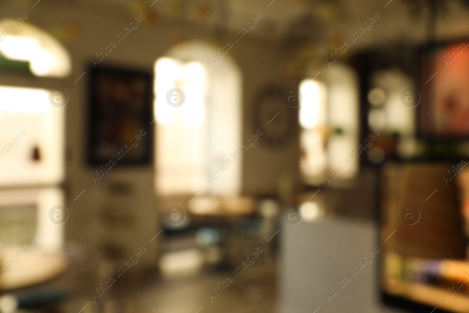 Photo of Blurred view of stylish modern cafe interior