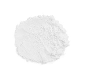Photo of Rice loose face powder isolated on white, top view. Makeup product