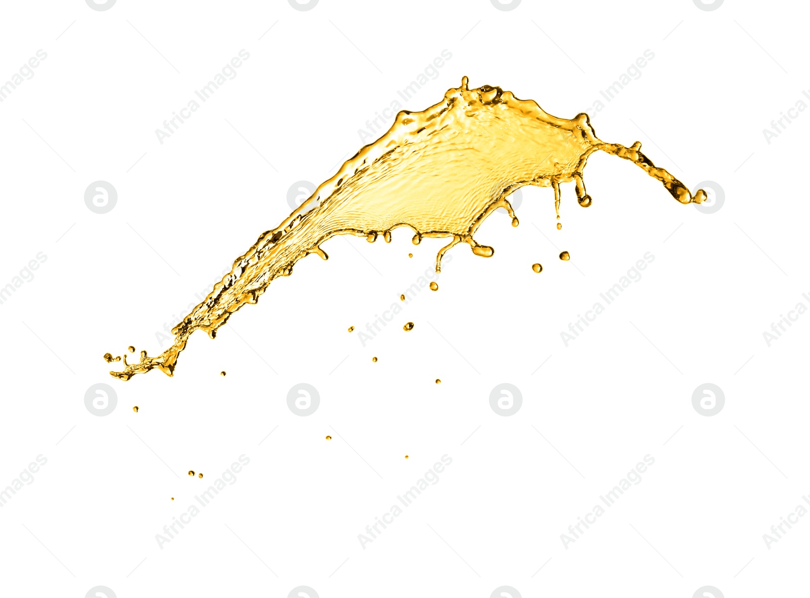 Image of Splash of golden oily liquid on white background