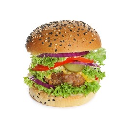 Photo of Burger with delicious patty isolated on white