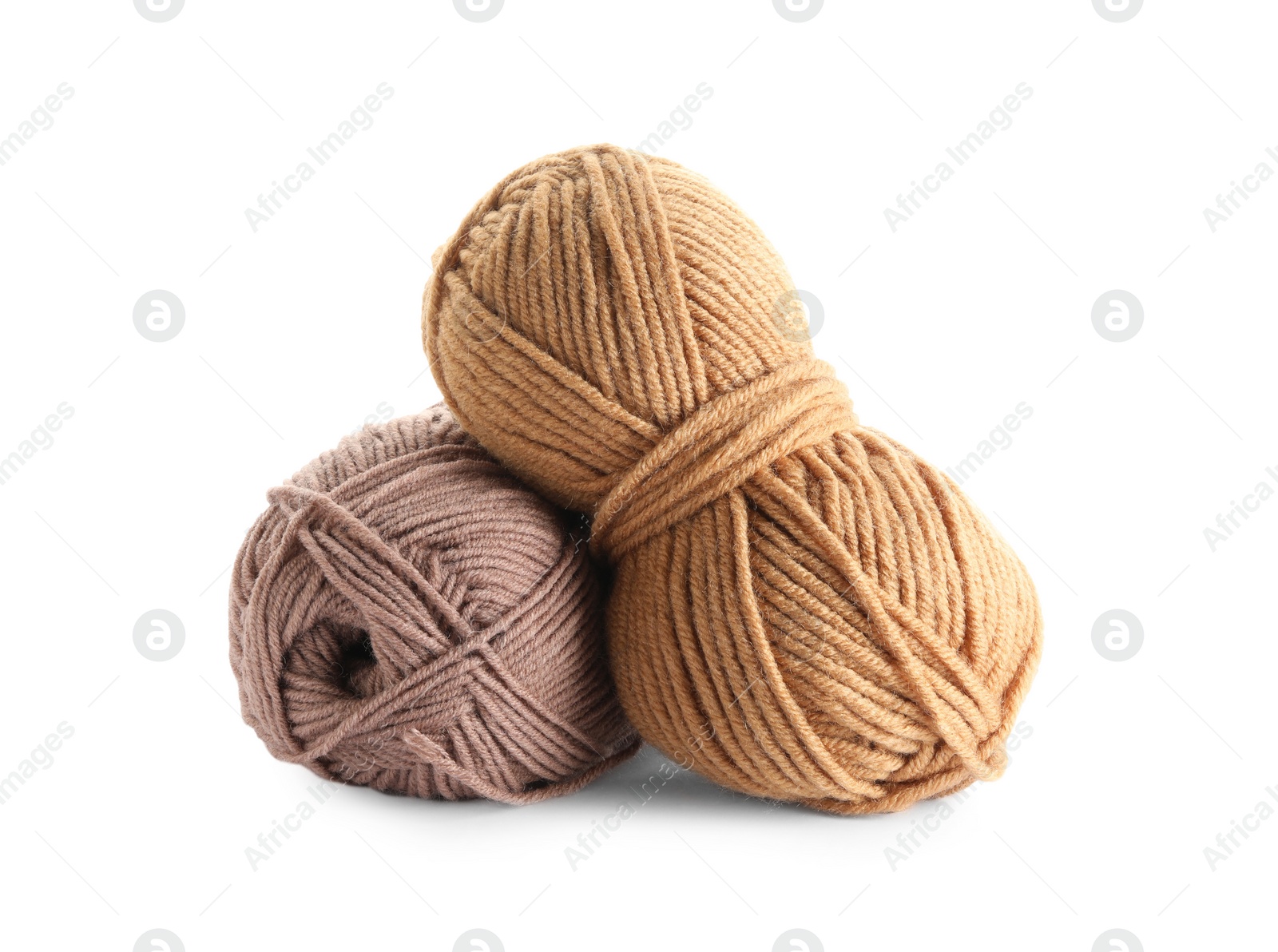 Photo of Different soft colorful woolen yarns on white background