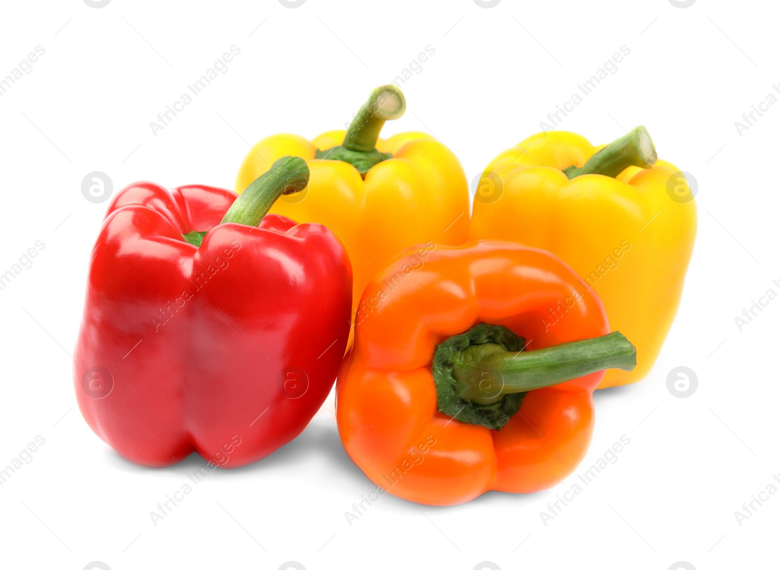 Photo of Fresh ripe bell peppers on white background