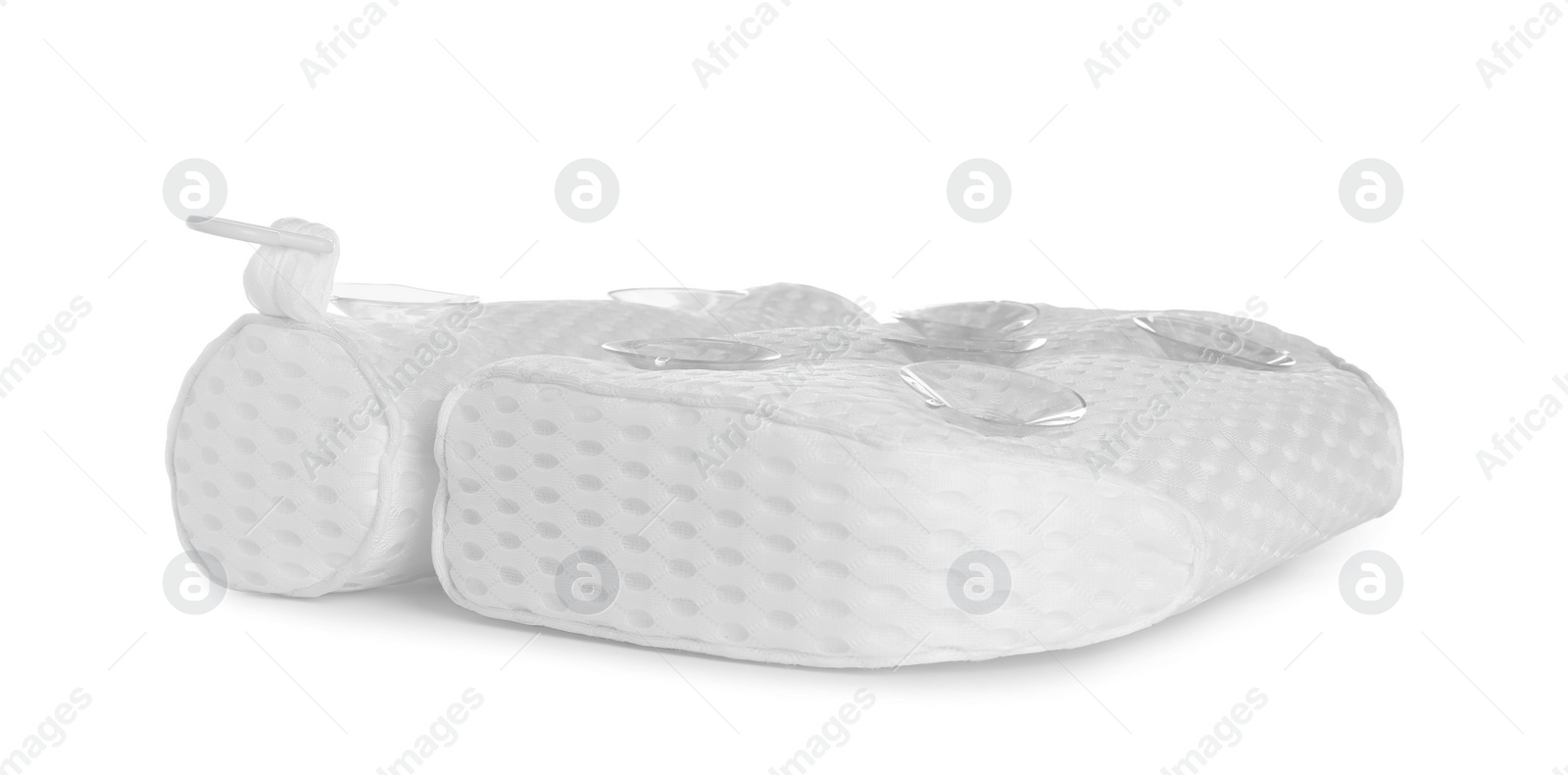 Photo of New soft bath pillow isolated on white