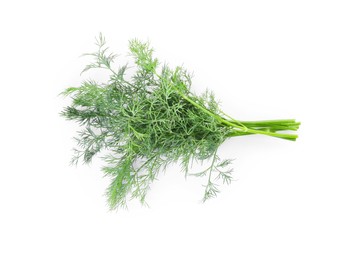 Sprigs of fresh dill isolated on white, top view