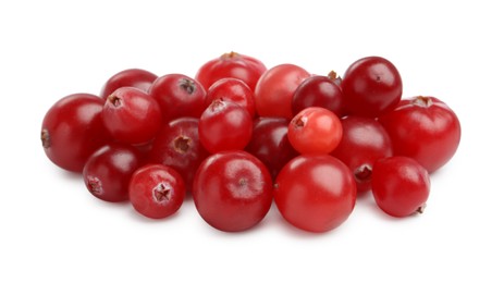 Photo of Pile of fresh ripe cranberries isolated on white