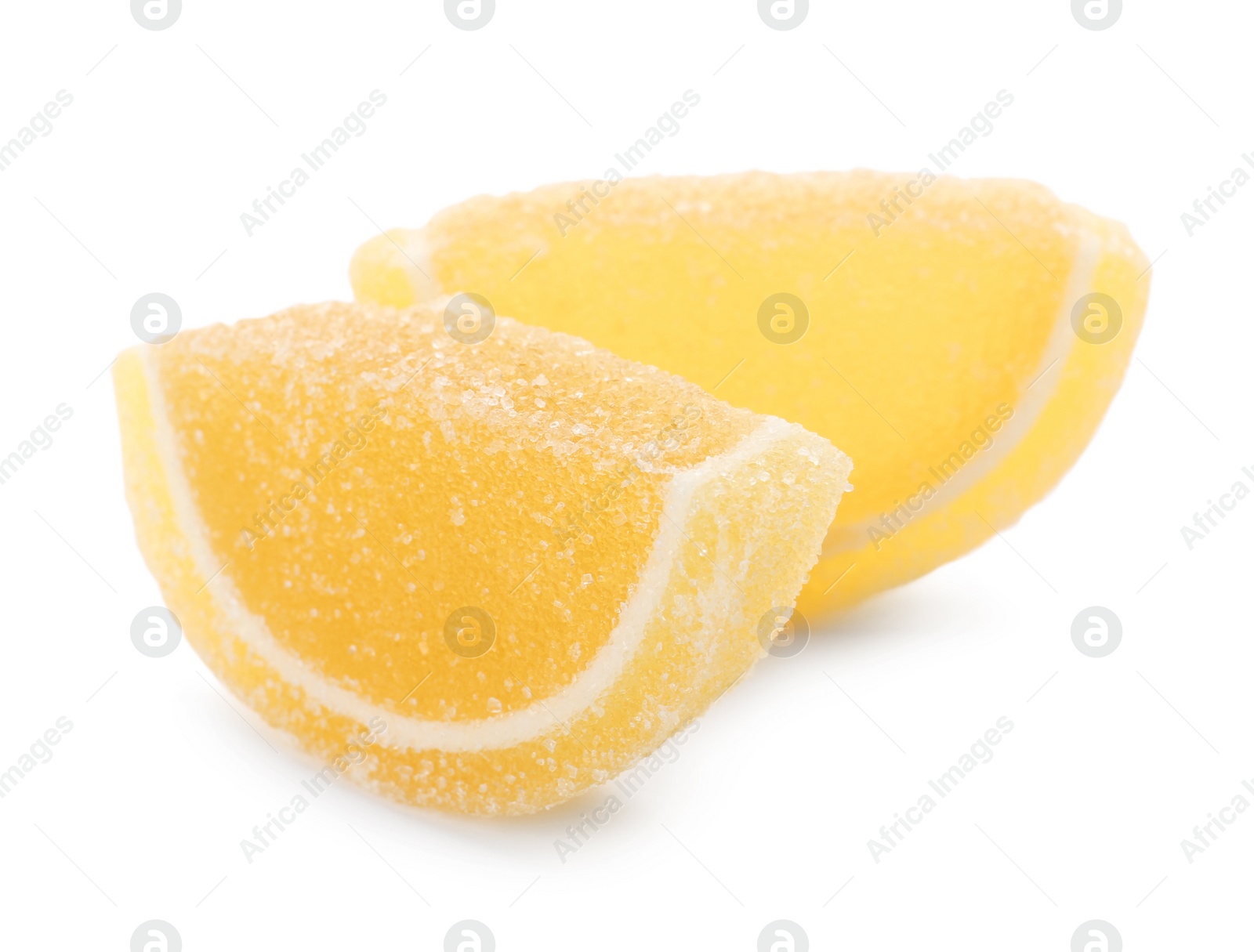 Photo of Bright delicious jelly candies on white background