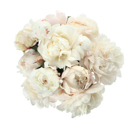 Photo of Bouquet of beautiful peonies on white background