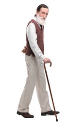 Photo of Senior man with walking cane on white background