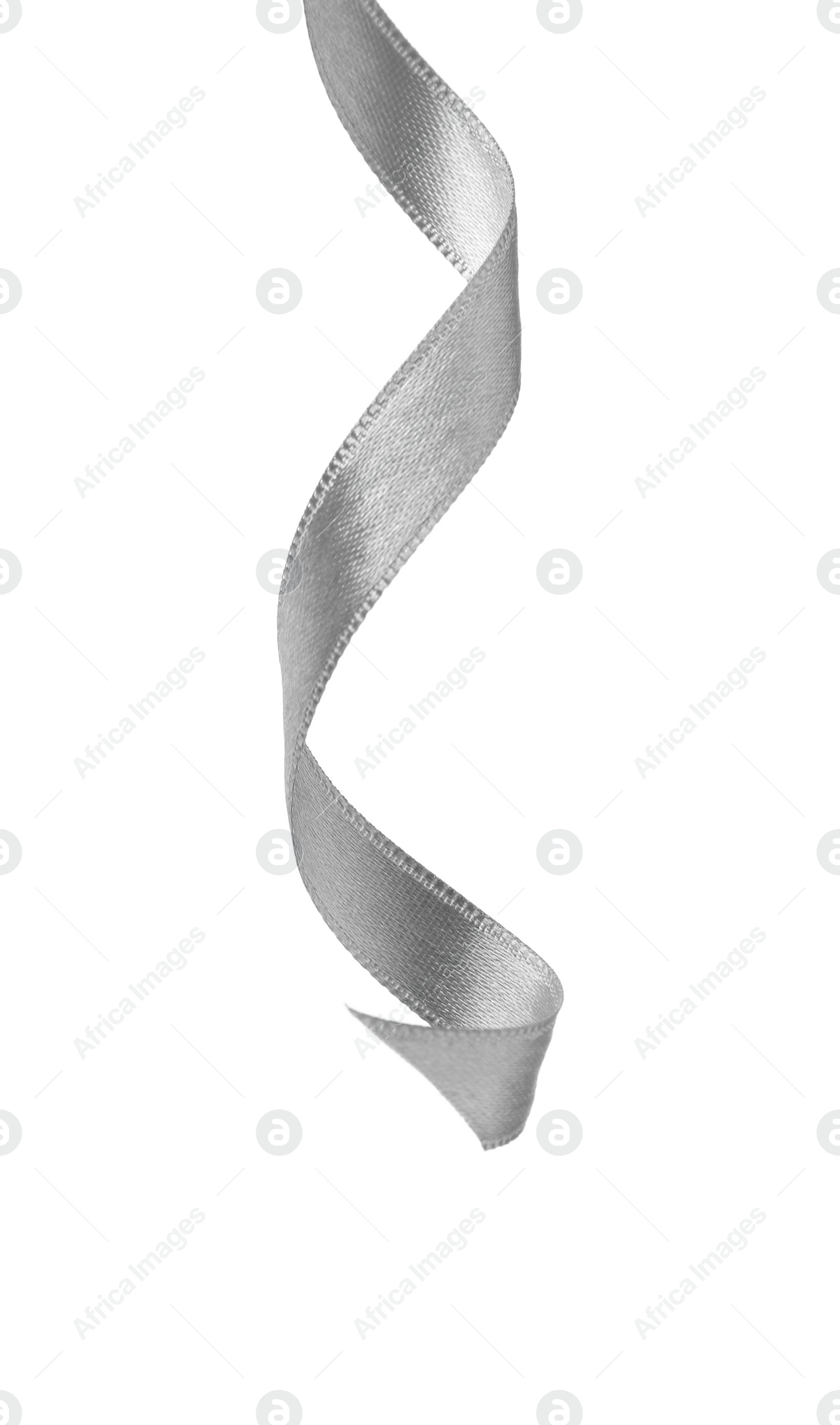 Photo of Beautiful silver ribbon isolated on white. Festive decor