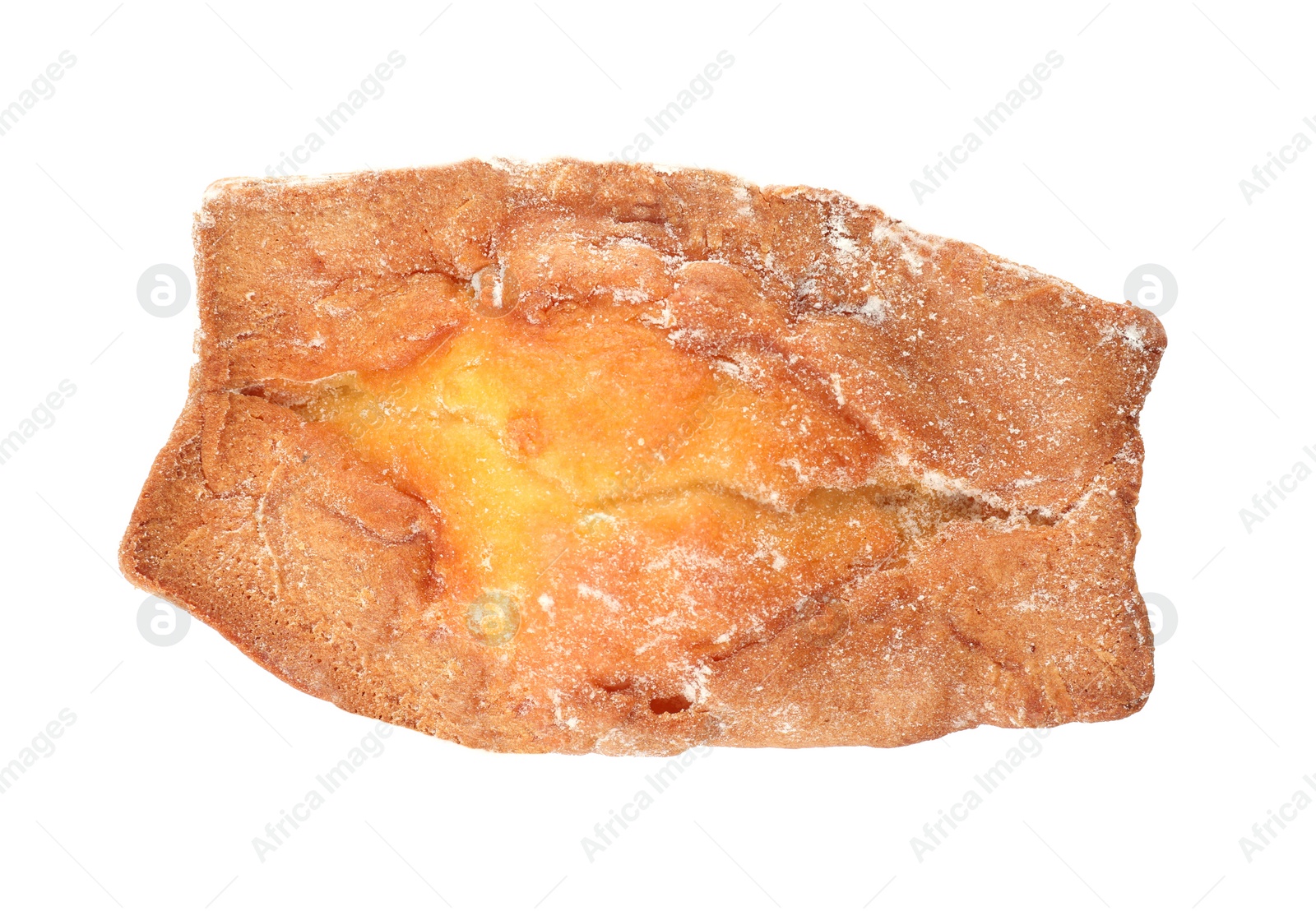 Photo of Delicious cake isolated on white, top view. Fresh pastry